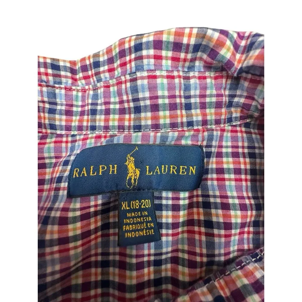 Ralph Lauren Boys Plaid Button Down Shirt Long Sleeve Polo Pony Lot Of 3 XL